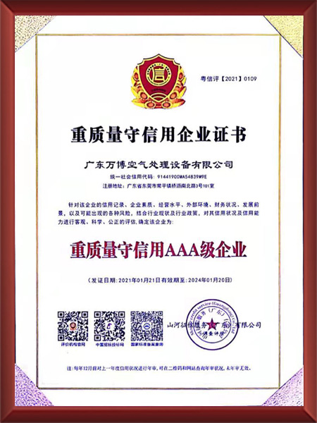 重质量守信用企业证书