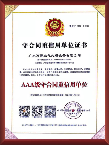 守合同重信用单位证书
